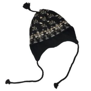 Turtle Fur Beanie Fleece Lined Ear Flap Tassel Winter Hat Wool Black Fair Isle